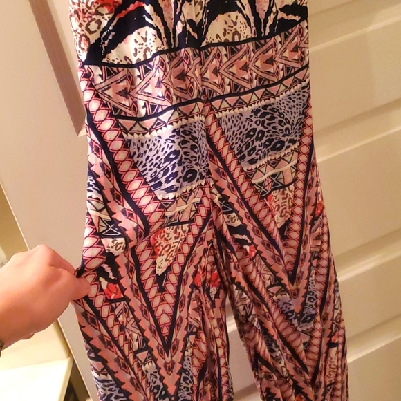 Lace top peekaboo Soieblu funky pants pattern jumpsuit worn 1x - Picture 3 of 5